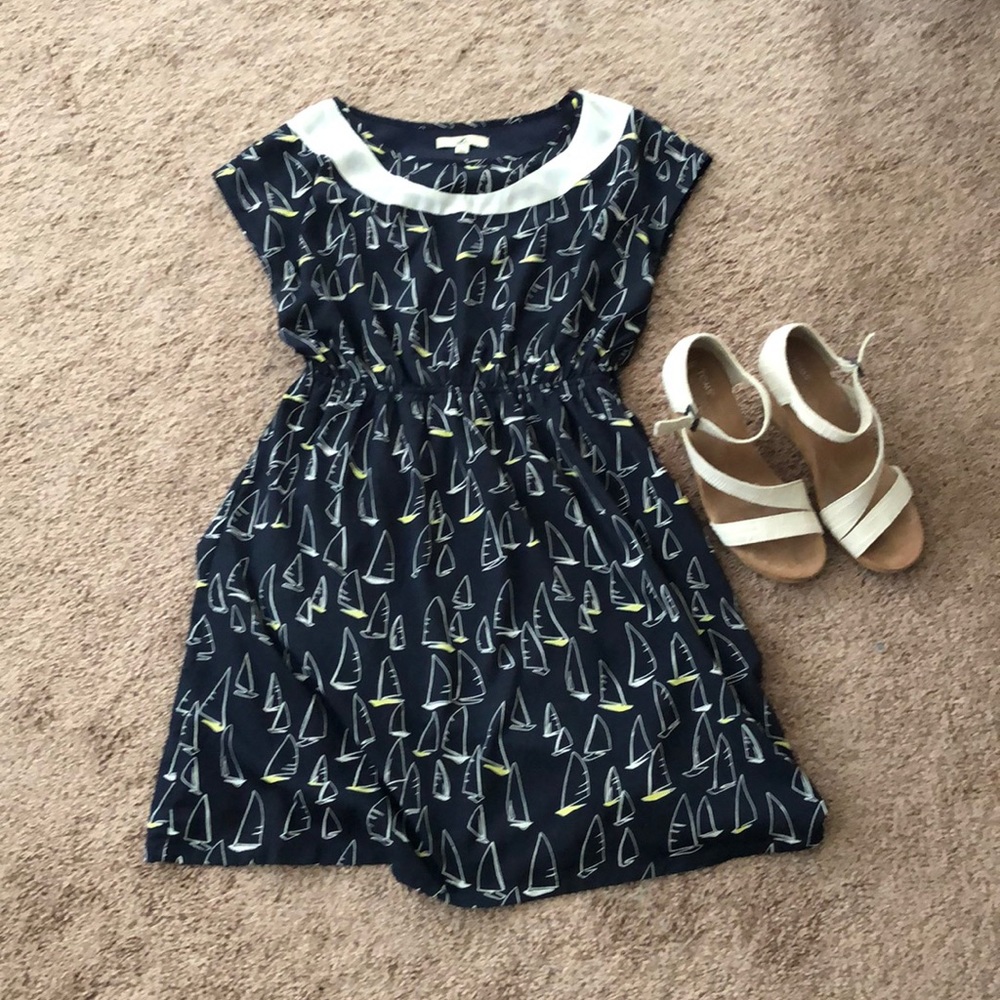 Navy blue sailboat print dress